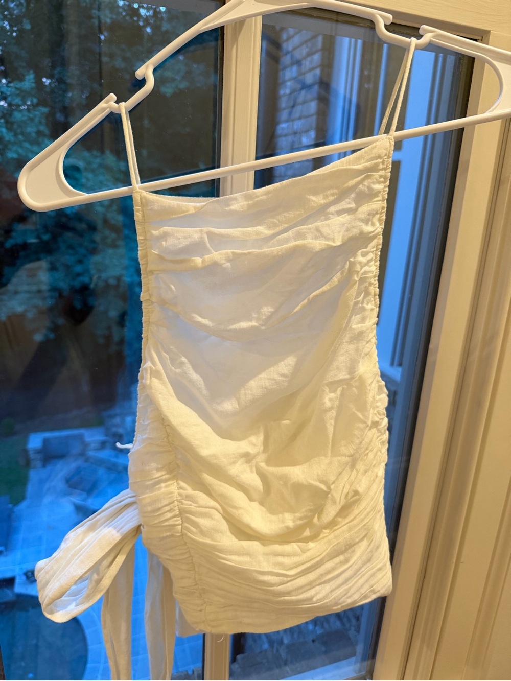 Free People White Ruched Tie-Side Tank Top